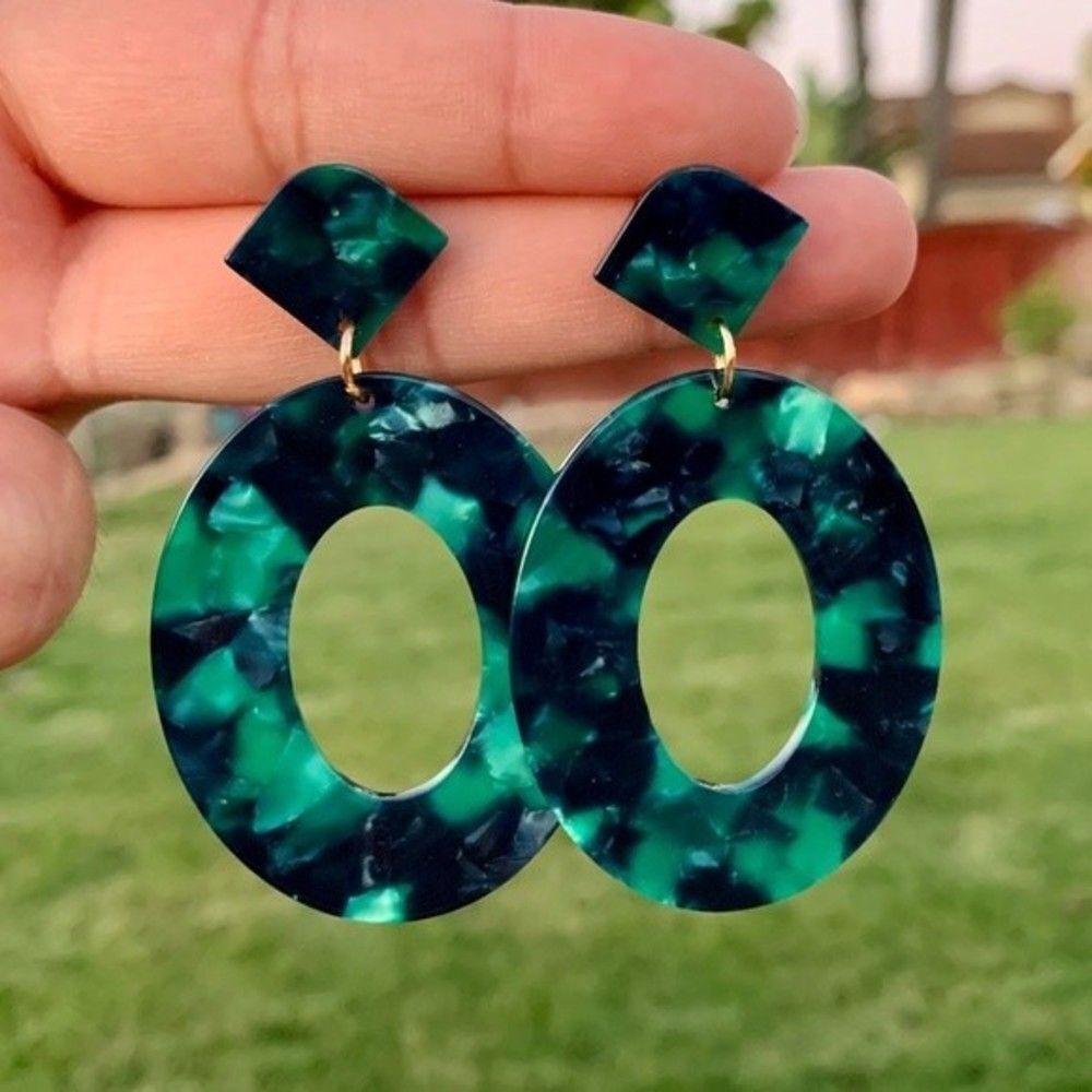 Green Tortoise Acrylic Drop Earrings